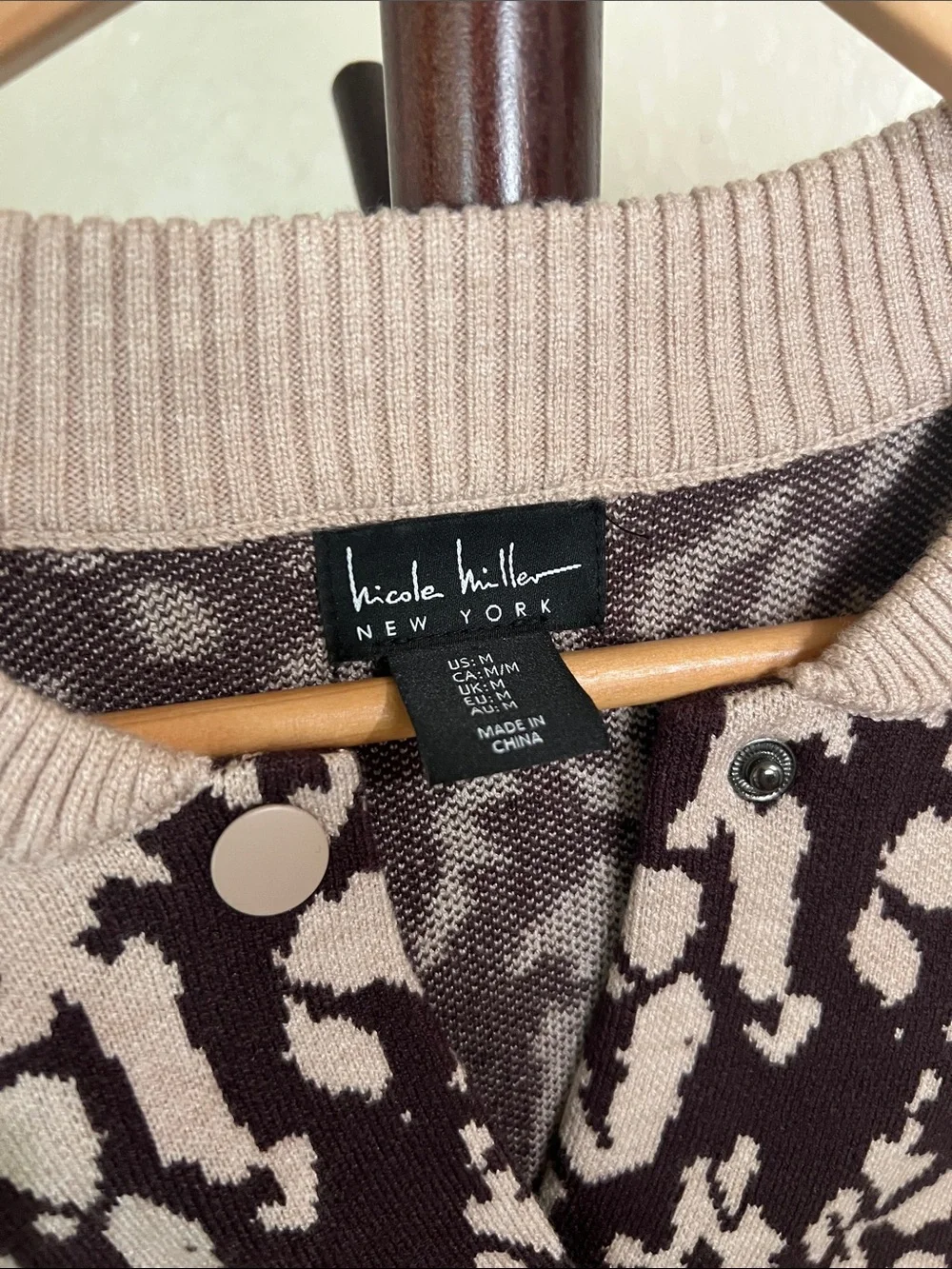 Nicole Miller Brown and Beige Animal-Print Cardigan